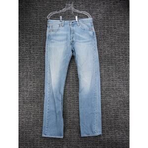 Levis 501 Jeans Mens 33x34 (Tag 32x34) Blue Stretch Distressed Denim Button Fly